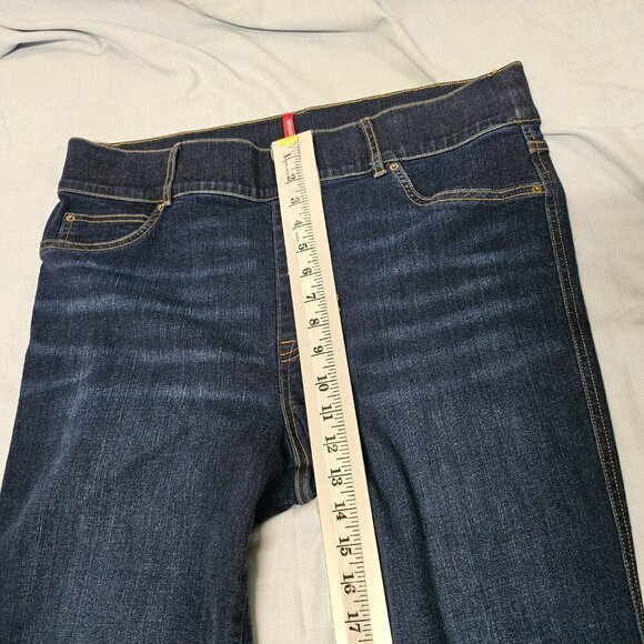 Spanx Wide Leg Pull On Women Jeans Size 1X Tall Blue Distressed Cotton - Picture 14 of 15